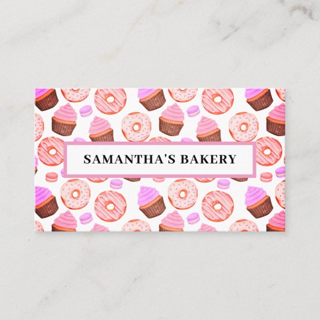 Pink Donuts Cupcakes Backbäckerei Business Card Visitenkarte (Vorderseite)