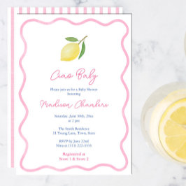 Pink Doodle Border Lemon Baby Girl Dusche Einladung