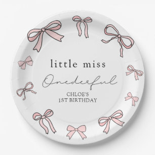 Pink Doodle Bow Baby Girl 1. Geburtstag Pappteller