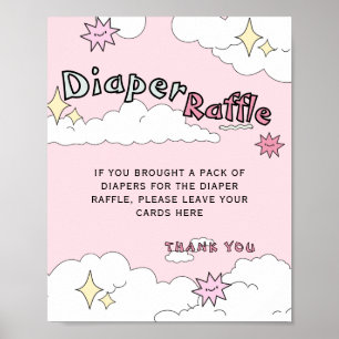 Pink Doodle Cloud Nine Diaper Raffel Poster
