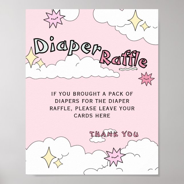 Pink Doodle Cloud Nine Diaper Raffel Poster (Vorne)