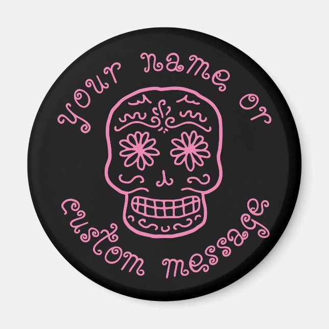 Pink Doodle-Schädel mit Text Magnet (Vorne)
