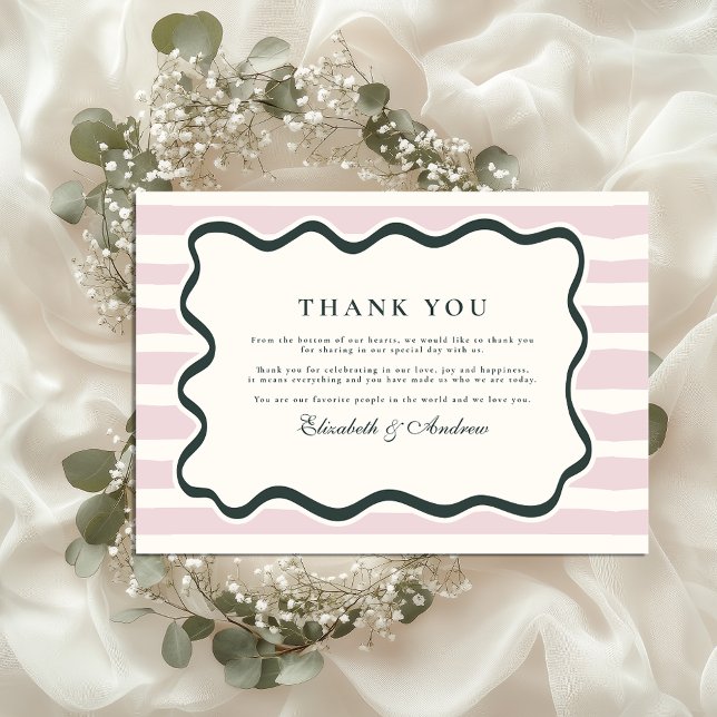 Pink Doodle Wavy Frame Wedding Dankeskarte (Von Creator hochgeladen)