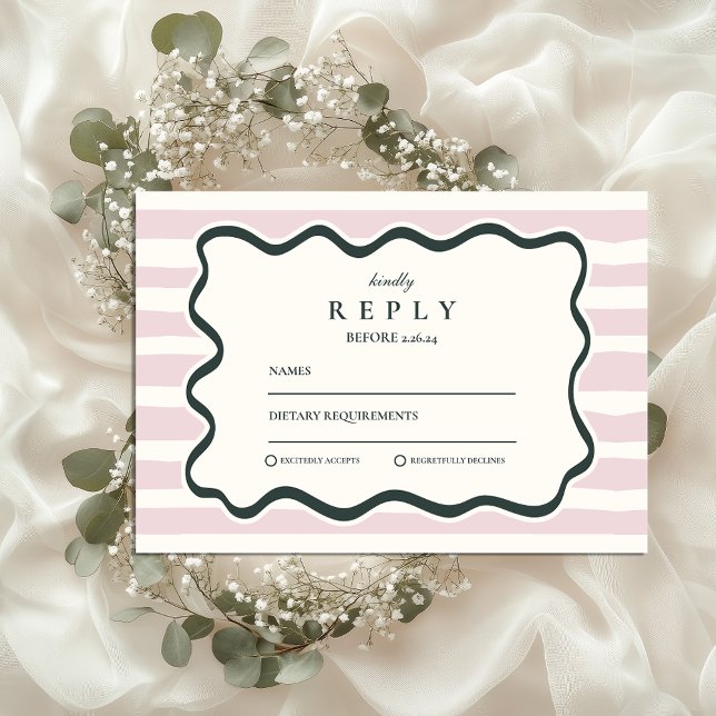 Pink Doodle Wavy Frame Wedding RSVP Karte (Von Creator hochgeladen)