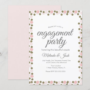 Pink Dots Confetti Gold Border Engagement Party Einladung