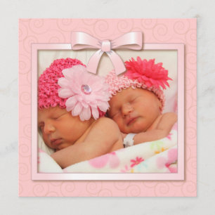 Pink Dots Twin Girls Baby Foto Geburtsankündigung Ankündigung