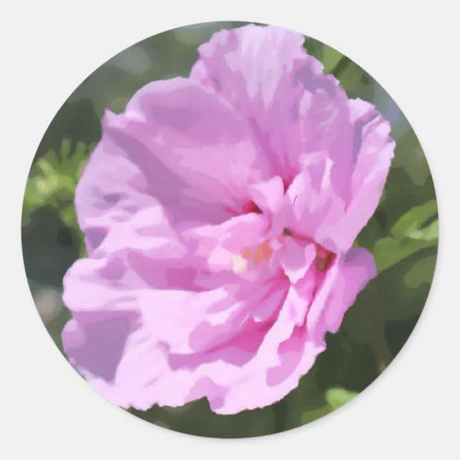 Pink, Double Hibiskus, Digital Blume Runder Aufkleber (Vorderseite)