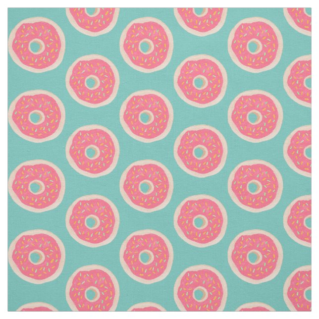 Pink Doughnut mit Sprinklen Muster auf Aqua Blue Stoff (Muster)