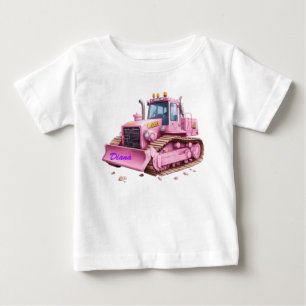 Pink Dozer Bulldozer Personalisierter Kleinkind T  Baby T-shirt