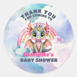 Pink Dragon Baby Dusche Party Vielen Dank Runder Aufkleber
