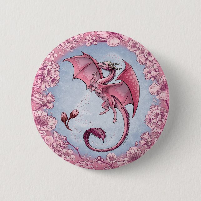 Pink Dragon of Spring Nature Fantasy Art Button (Vorderseite)