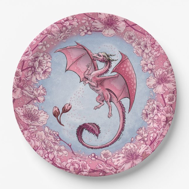 Pink Dragon of Spring Nature Fantasy Art Pappteller (Vorderseite)