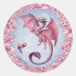 Pink Dragon of Spring Nature Fantasy Art Runder Aufkleber