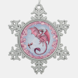 Pink Dragon of Spring Nature Fantasy Art Schneeflocken Zinn-Ornament