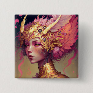 Pink Dragon Woman Fantasy Art Button