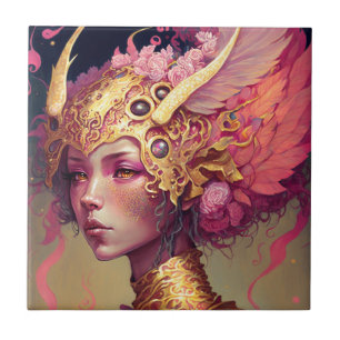 Pink Dragon Woman Fantasy Art Fliese