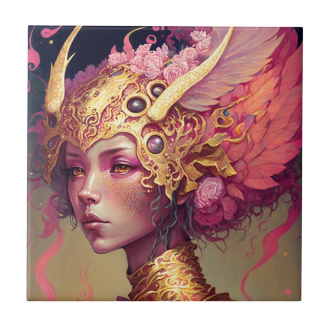 Pink Dragon Woman Fantasy Art Fliese (Vorderseite)
