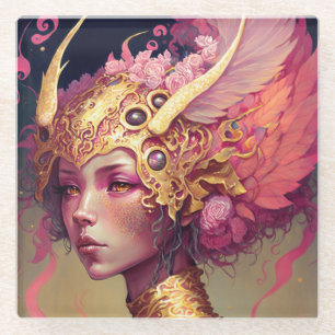 Pink Dragon Woman Fantasy Art Glasuntersetzer