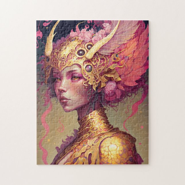 Pink Dragon Woman Fantasy Art Puzzle (Vertikal)