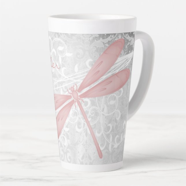 Pink Dragonfly Personalisiert Latte Tasse (Rechte Ecke)