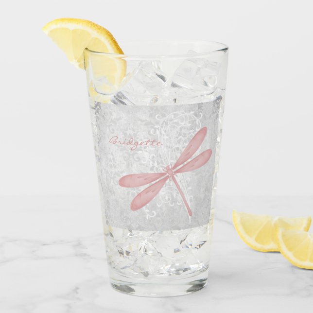 Pink Dragonfly Personalisierter Glass Cup Glas (Vorderseite Ice)