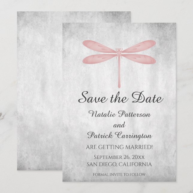 Pink Dragonfly Save the Date laden Einladung (Vorne/Hinten)