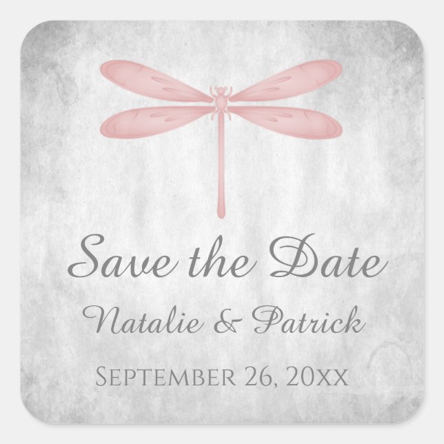 Pink Dragonfly Save the Date Stickers (Vorderseite)