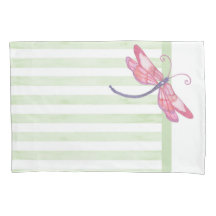 Pink Dragonfly und Sage Streifen Pillowcase