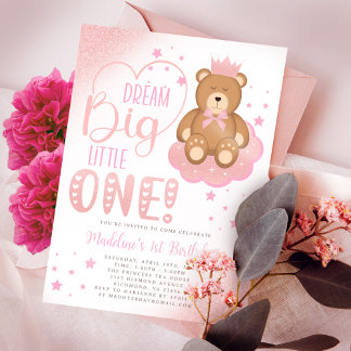 Pink Dream Big Little One Sleepy Bär Geburtstag Einladung