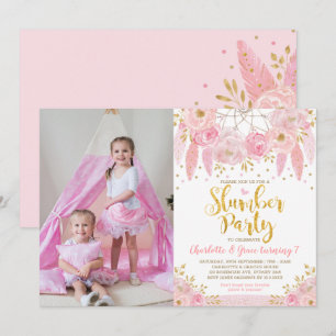 Pink Dreamcatcher Slumber Party Geburtstagsleepove Einladung