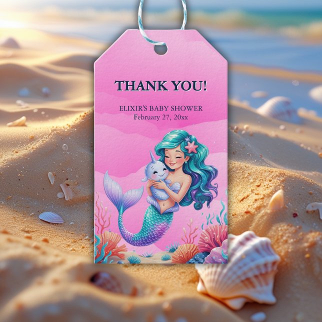 Pink Dreamy Mermaid unter der Sea Baby Dusche Geschenkanhänger (Von Creator hochgeladen)