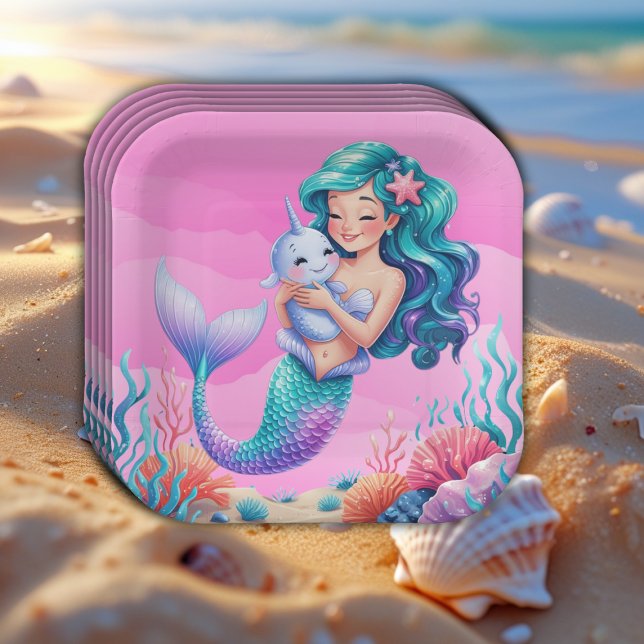 Pink Dreamy Mermaid unter der Sea Baby Dusche Pappteller (Von Creator hochgeladen)