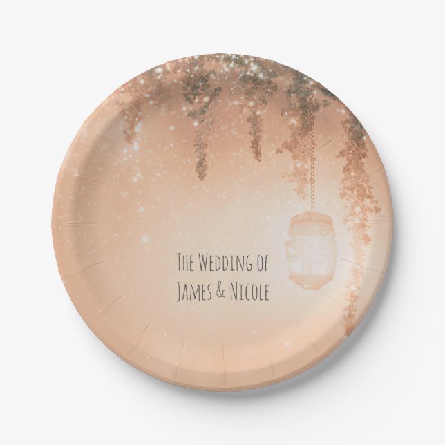 Pink Dreamy Rustic Forest Hochzeit Empfang Pappteller (Vorderseite)