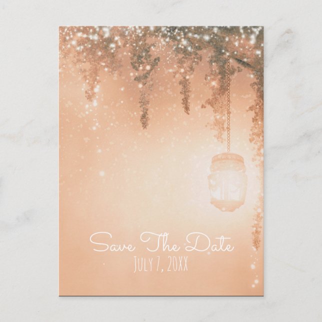 Pink Dreamy Rustic Forest Save the Date Ankündigungspostkarte (Vorderseite)