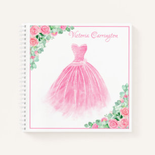 Pink Dress Floral Elegantes, individuelles Skript Notizbuch