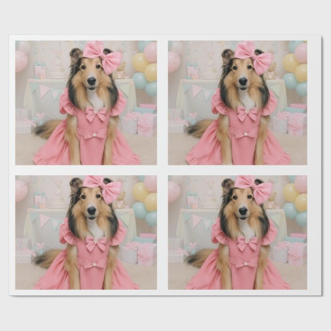 Pink dress sheltie geschenkpapier (Flach)