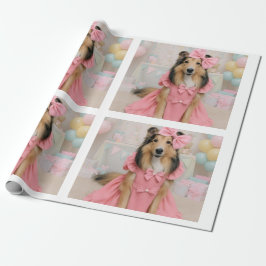 Pink dress sheltie geschenkpapier