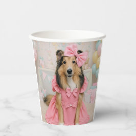Pink dress sheltie pappbecher