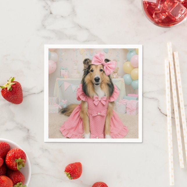 Pink Dress Sheltie Serviette (Beispiel)