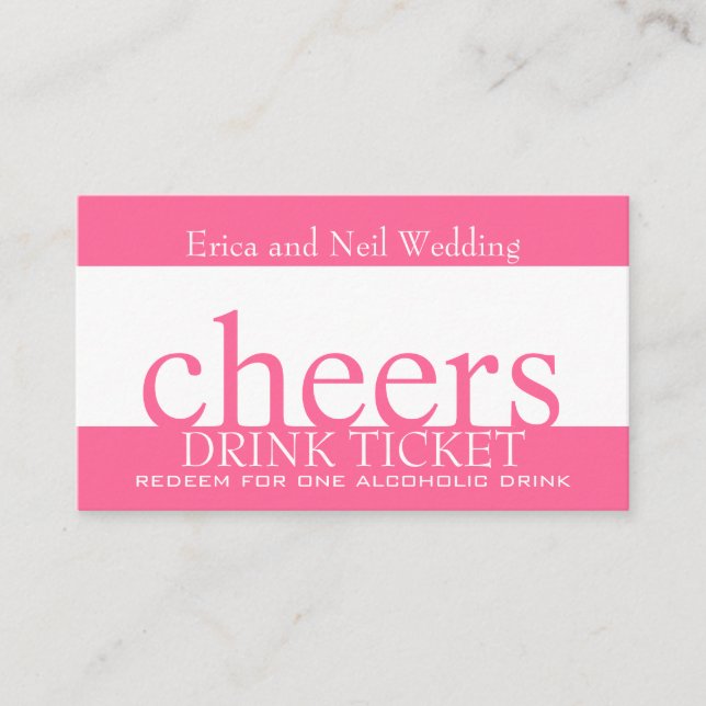 Pink Drink Bar Ticket für Hochzeitsempfang Begleitkarte (Vorderseite)
