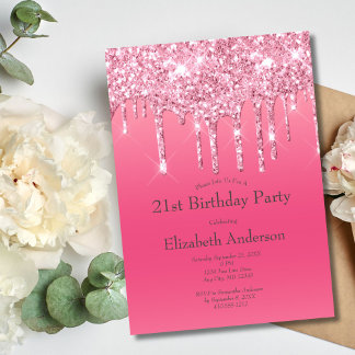 Pink Dripping Glitzer Girly Chic 21. Geburtstag Einladung