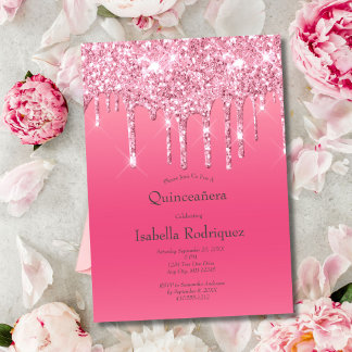 Pink Dripping Glitzer Quinceañera 15. Geburtstag Einladung