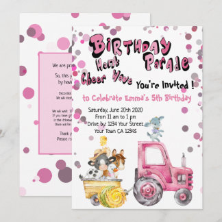 Pink Drive by Birthday Landtiere Einladung
