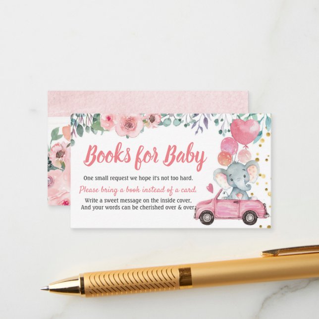 Pink Drive Through Boy Baby Showbücher für Baby Begleitkarte (Vorderseite/Rückseite Beispiel)