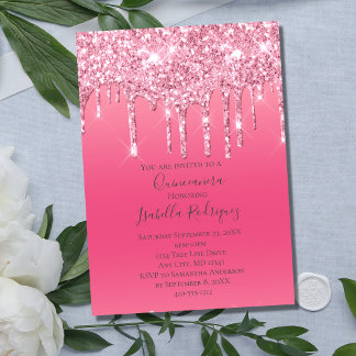 Pink Driving Glitzer Girly Trendy Quinceanera Einladung