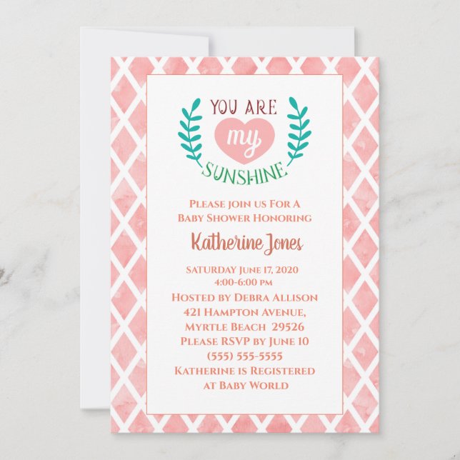 Pink du bist meine Sonnenschutzdusche Einladung (Vorderseite)