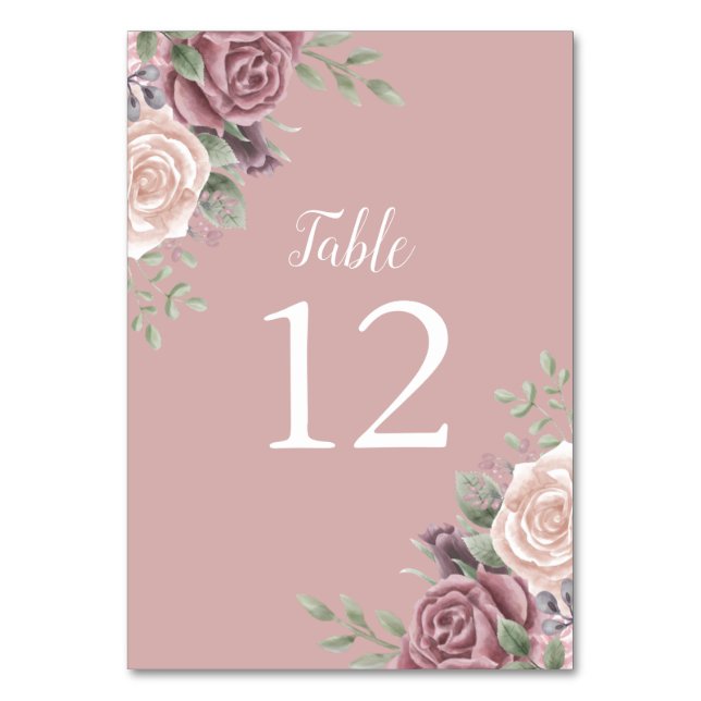 Pink Dusty Rose Aquarell Tischnummer (Vorderseite)