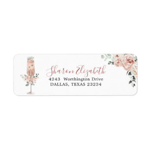 Pink Dusty Rose Petals and Prosecco Address Label