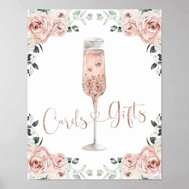 Pink Dusty Rose Petals Prosecco Cards und GIfts Poster (Vorne)
