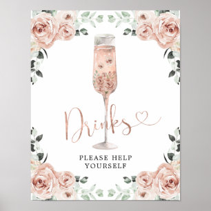 Pink Dusty Rose Petals und Prosecco Drinks signier Poster
